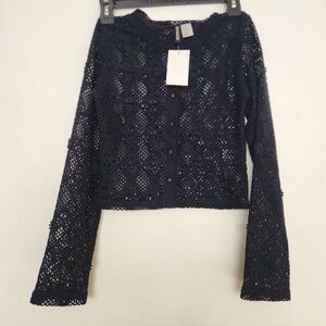 Elegant Navy Crochet Women's Top